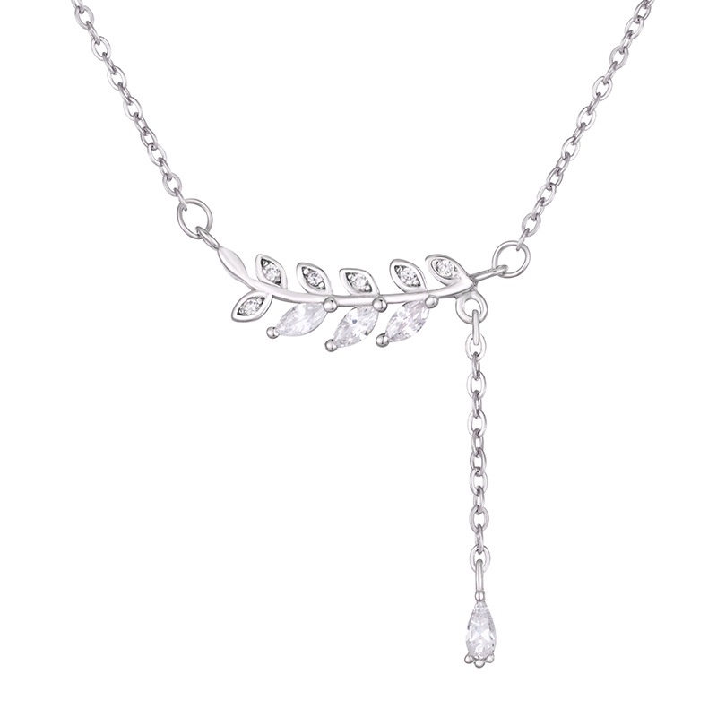 Dây chuyền bạc Evasilver mặt hình lá đính đá thời trang, Vòng cổ chất liệu bạc ta cực đẹp và nữ tính