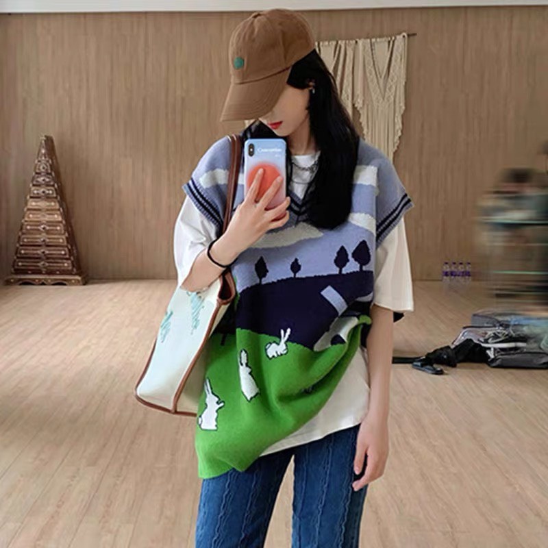 Gile Len Nam Nữ Dáng Rộng, Áo Len Kiểu Gile Ulzzang Họa Tiết Phối Màu Form Rộng Cổ Chữ V Taobao | BigBuy360 - bigbuy360.vn