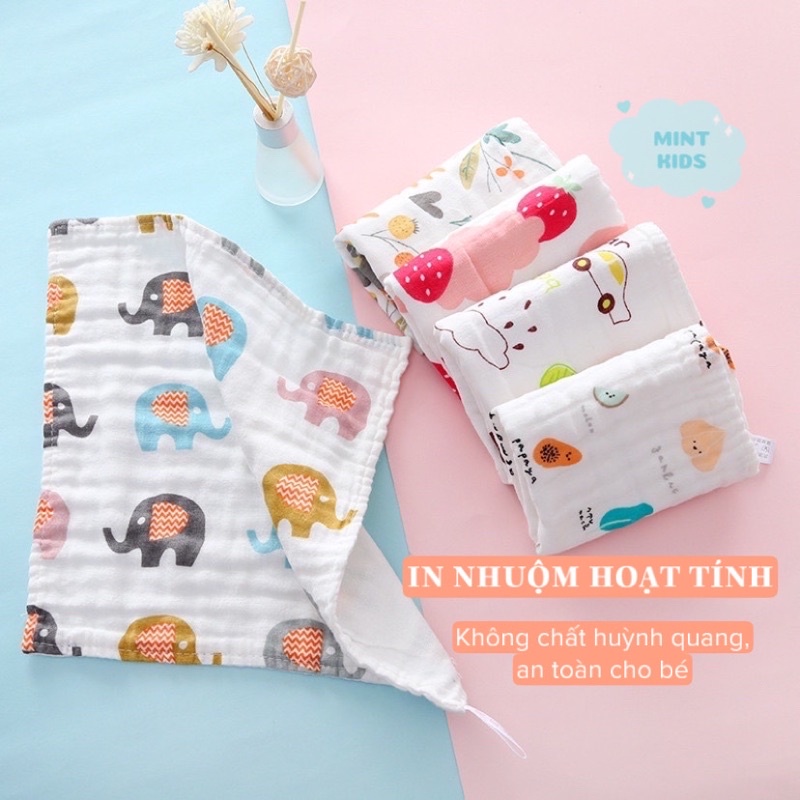 [Chọn mẫu] Khăn Mặt Vuông 6 Lớp Mềm Mại Cho Bé 30x30cm