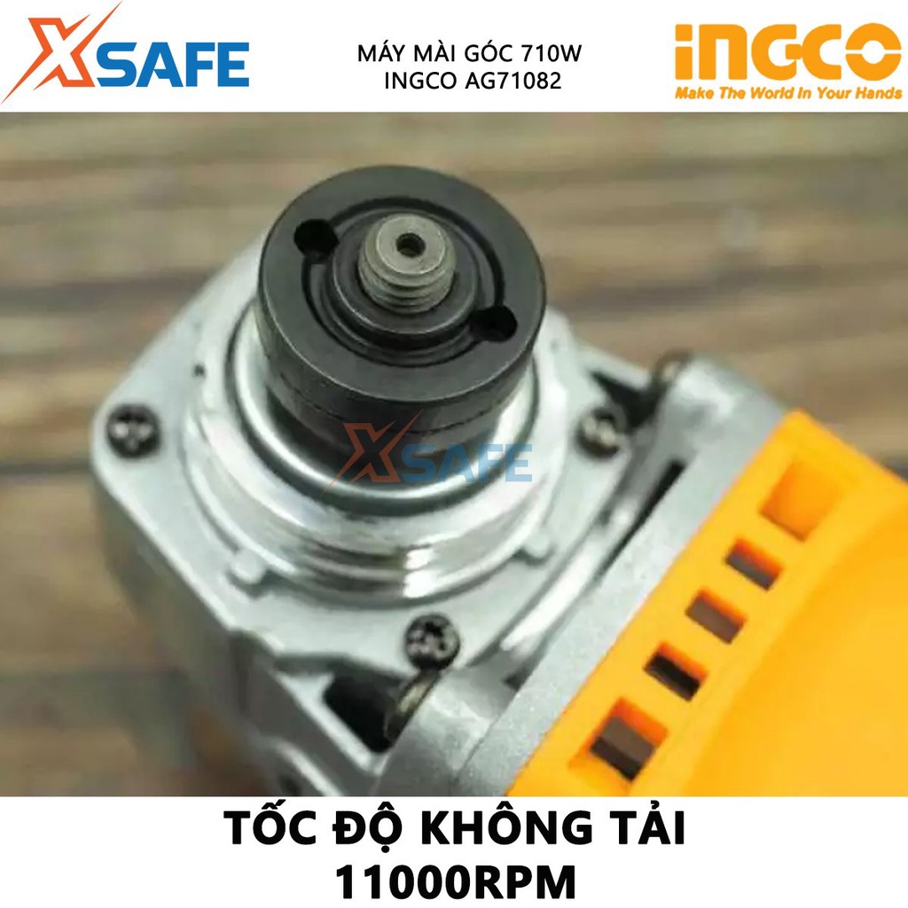 Máy mài góc INGCO AG71082 Máy mài cầm tay 710W, tốc độ không tải 11000rpm, đường kính đĩa mài 100mm, cốt mài M10 - XSAFE