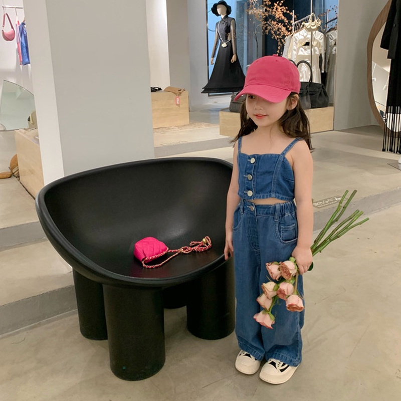 Set Áo Hai Dây Denim + Quần Ống Rộng Thời Trang Mùa Hè Hàn Quốc Cho Bé Gái