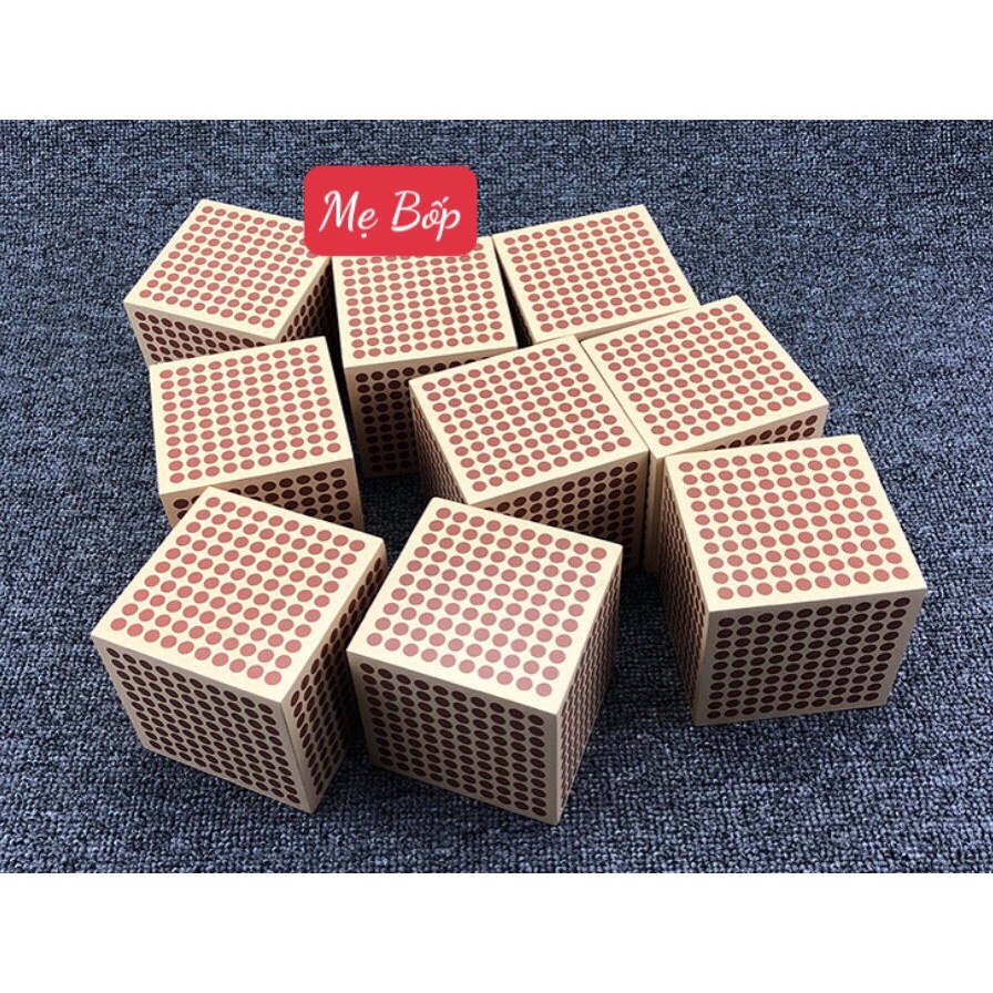 Bộ 9 khối 1000 bằng gỗ, giáo cụ montessori (bản quốc tế)