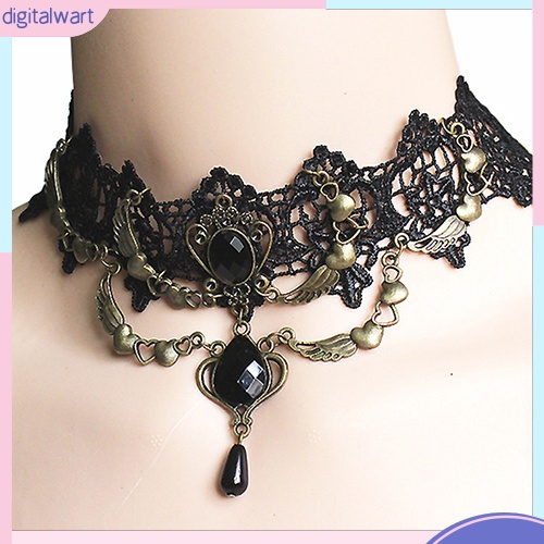 Vòng cổ choker thiết kế họa tiết ren đính đá giả thời trang cho nữ
