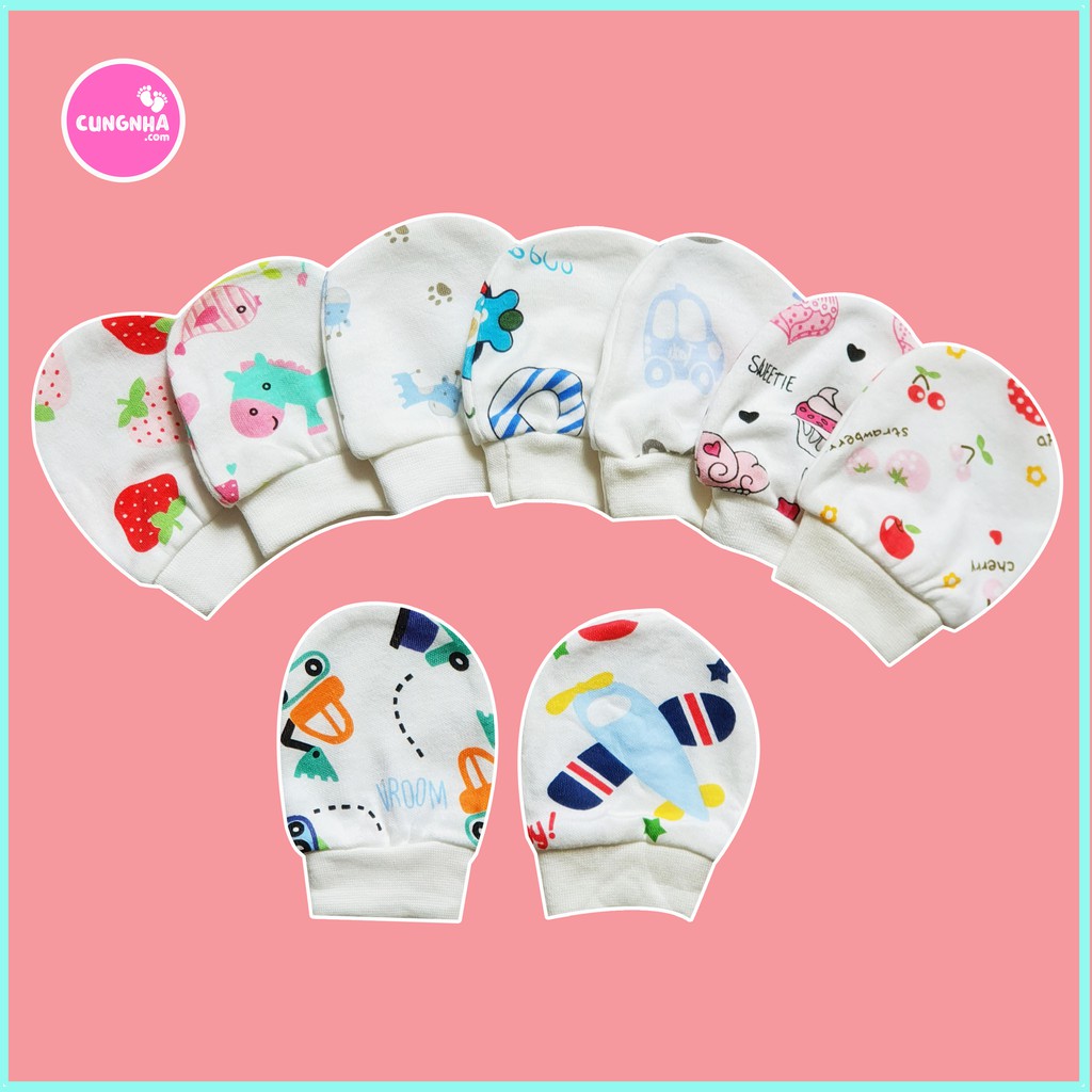 Bao tay sơ sinh cho bé trai bé gái 100% cotton mềm mại dạng bo chun