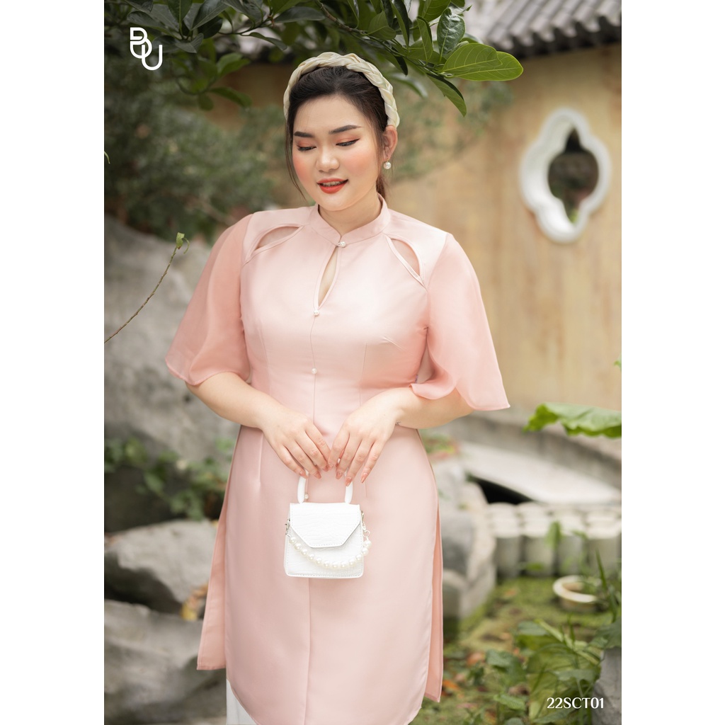 Áo dài khoét cánh hoa vải Tafta BIGSIZE  - 22SCT01 -