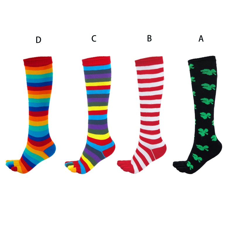 Tất Tách Ngón 5 Ngón Bằng Cotton Thoáng Khí In Họa Tiết Sọc Cầu Vồng Cho Nữ