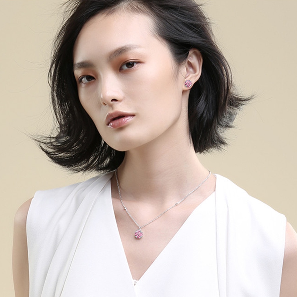 Vòng cổ nữ Hoa đào màu hồng Đơn giản Mạ bạc Mặt dây chuyền Quà sinh nhật Không phai màu VC-004