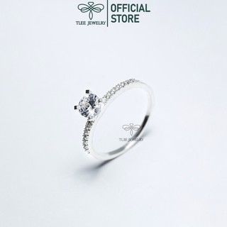 Nhẫn bạc nữ Tlee, nhẫn trụ đá bốn chấu nạm đá cao cấp - TleeSilver