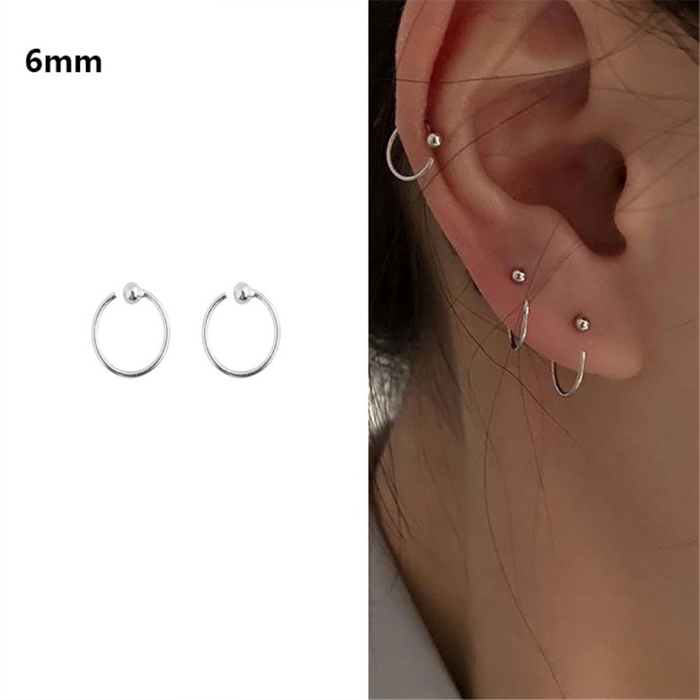 Đôi khuyên tai dáng tròn thiết kế đơn giản phong cách Punk Hàn Quốc 6mm/8mm/10mm