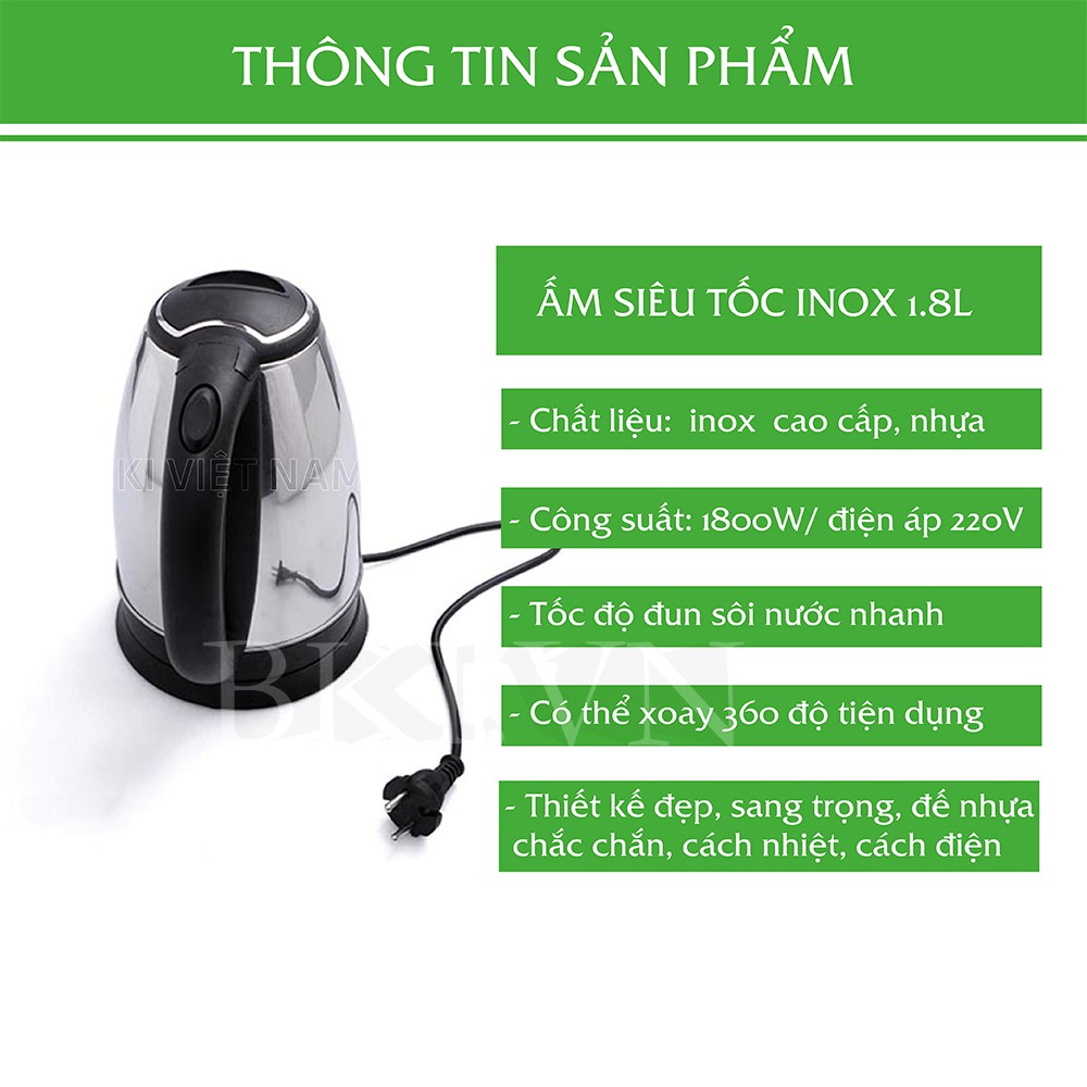 Ấm Đun Nước Ấm Siêu Tốc Cao Cấp Sôi Nhanh, 1l8 VG001 Bảo Hành 3 Tháng