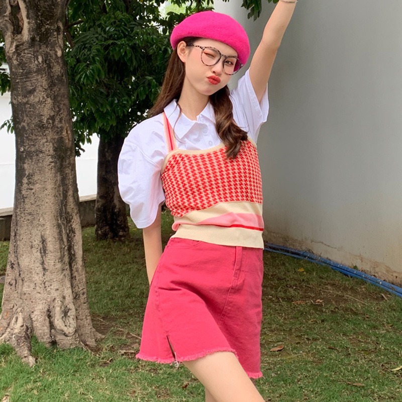 Áo Croptop Cổ Yếm Hở Lưng Họa Tiết Kẻ Sọc Siêu Nhẹ Thời Trang Quyến Rũ Cho Nữ