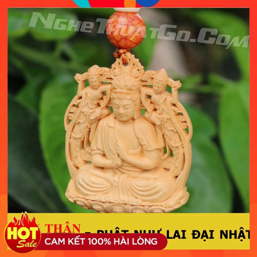 ((SIÊU ĐẸP )) Dây treo xe ô tô tượng Phật Như Lai Đại Nhật bằng gỗ Hoàng Dương -TẶNG 1 VÒNG ĐEO TAY Hàng cao cấp