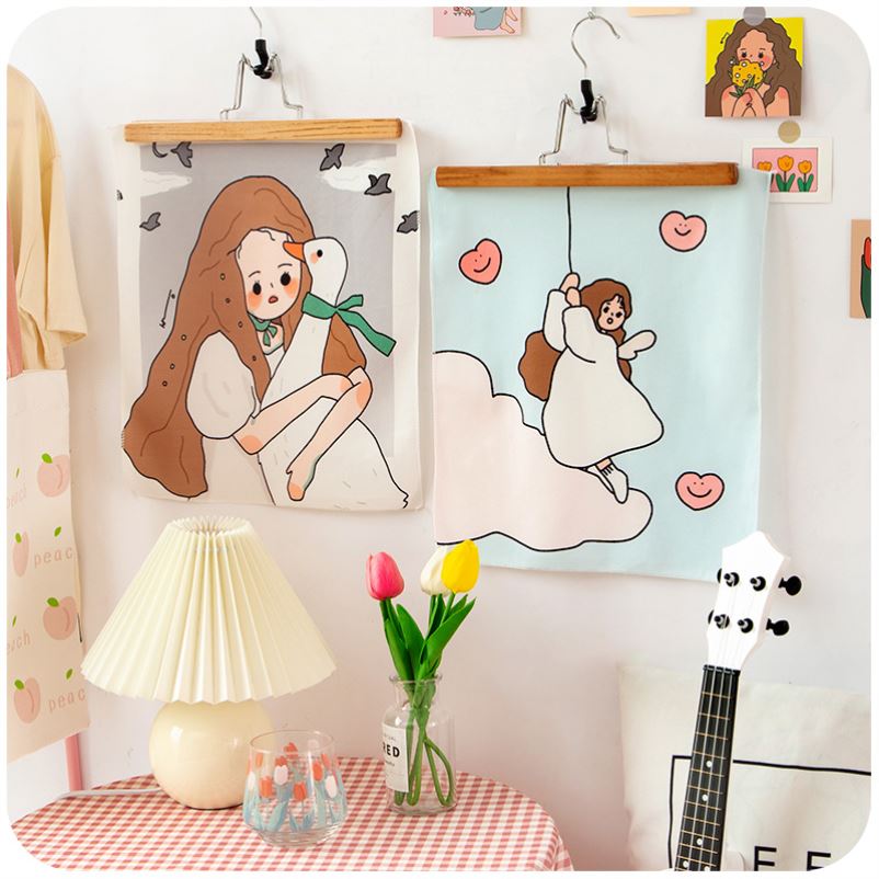 Sticker dán / Tấm tranh vải treo tường hình cô gái dễ thương trang trí cho phòng ngủ