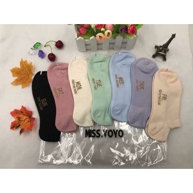 Sét 7 đôi tất tuần 7 ngày nữ cổ ngắn