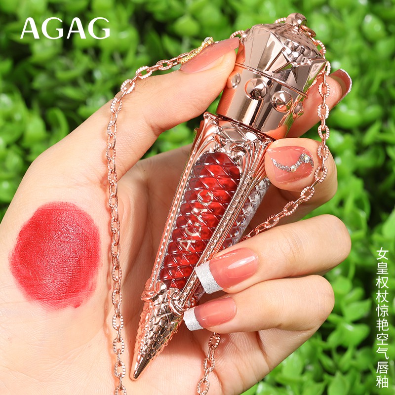 [ready] AGAG Queen's Scepter Lipstick Air Lip Glaze Matte Not Easy To Take Off Waterproof Lip Gloss Batom Líquido Efeito Estrela Cravejada De Longa Duração Não Gruda Para Mulheres Matte Lipstick Pumpkin Color Velvet Matte Lipstick Long Lasting Lips MOLI