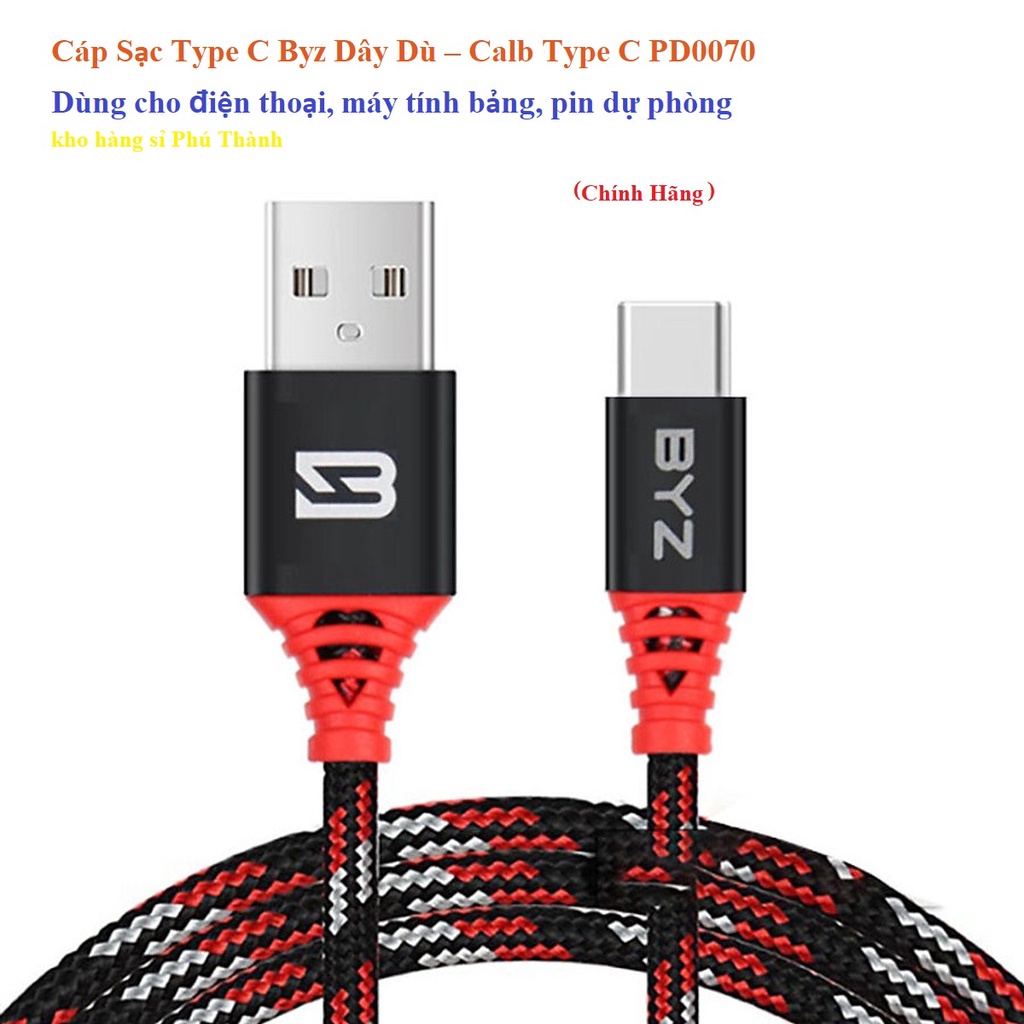 Cáp Sạc Type C Byz Dây Dù – Calb Type C Chính Hãng pd0070