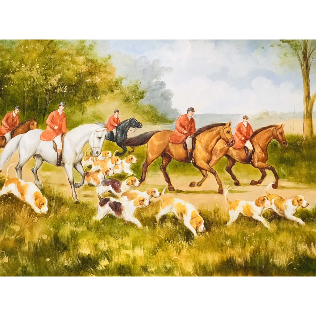 [FREESHIP] Bức tranh phong cảnh và con người cùng những chú chó vô cùng hài hòa phong cách tân cổ điển TSD-NG-21