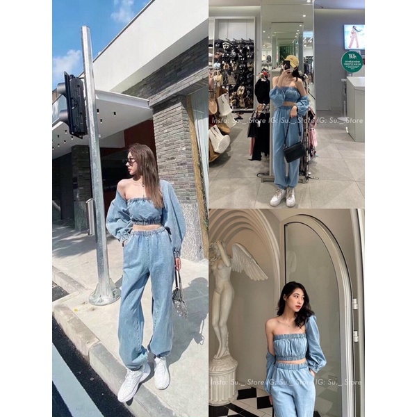 SET DENIM 3CT ÁO QUÂY MIX QUẦN BOM+KHOÁC LỬNG SIÊU CHẤT