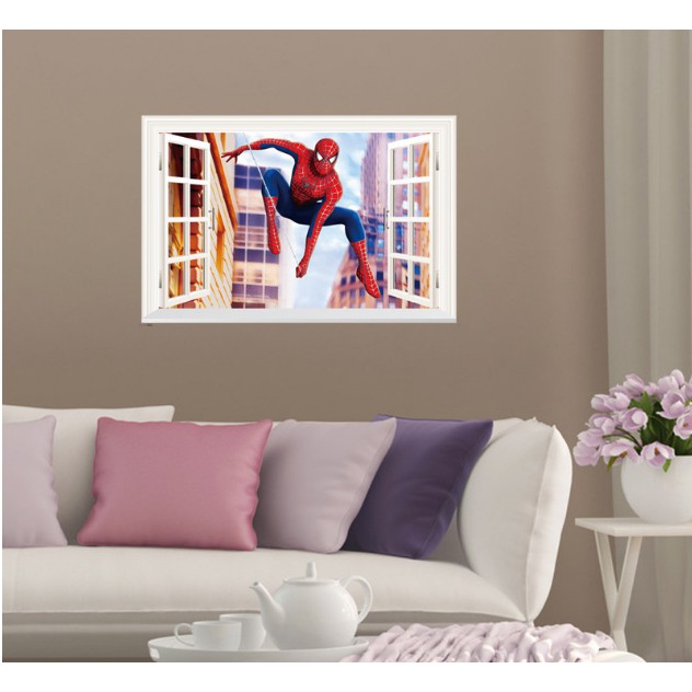 Decal trang trí khung cửa sổ 3D Người Nhện
