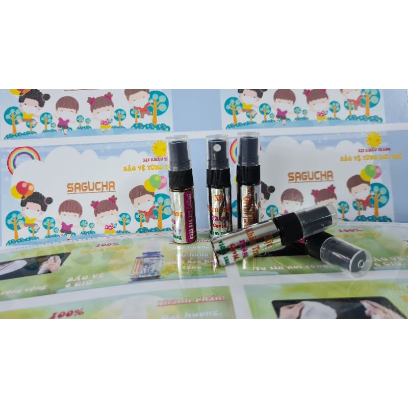 Tinh dầu nano xịt khẩu trang Sagucha 3ml:tinh dầu thảo dược xịt khẩu trang,thông mũi,giảm nghẹt mũi,xoa bóp như dầu gió