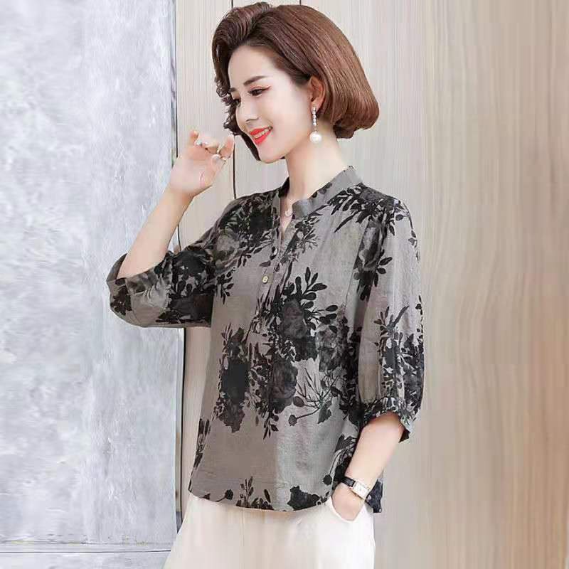 Áo thun cotton tay lửng thời trang cho phụ nữ trung niên