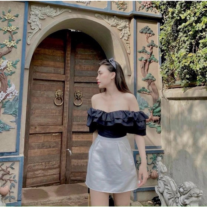 SET ÁO KIỂU CROPTOP NHÚN BÈO TẦNG KÈM CHÂN VÁY