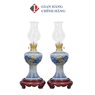 Đèn thờ dầu họa tiết cuốn thư men rạn đắp nổi, đồ thờ phùng gia - gốm sứ bát tràng cao cấp