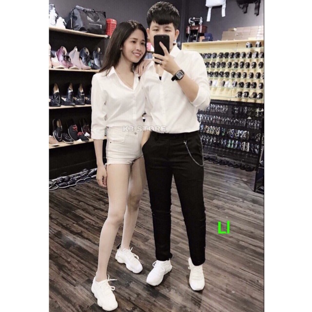 ÁO SƠMI ĐÔI NAM NỮ TRẮNG TRƠN