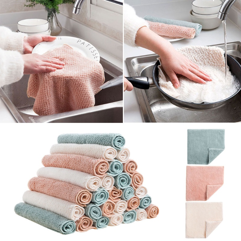 Khăn Lau Chén Dĩa Hình Vuông Bằng Sợi Micro Tiện Dụng Cho Nhà Bếp