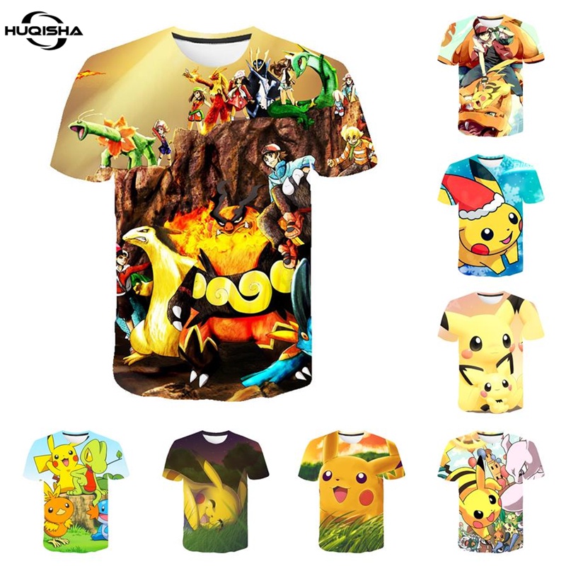 Áo thun HUQISHA cho nam in hình Pokemon cơ bản