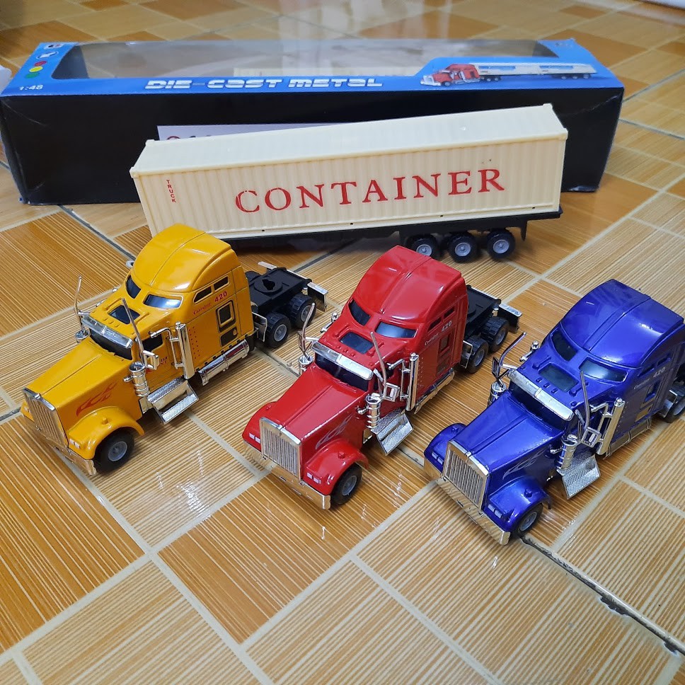 Xe container đầu kéo đồ chơi trẻ em có cabin bằng hợp kim tỉ lệ 1:48