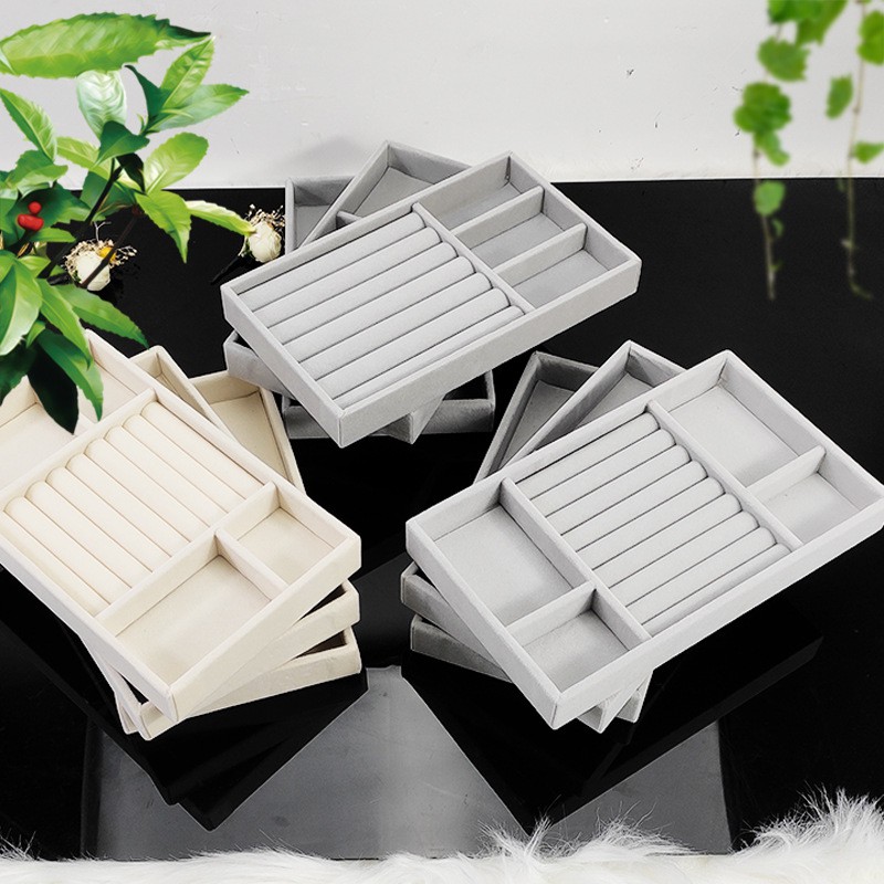 (Giá sỉ) Khay đựng trang sức bọc nhung nhiều ngăn kích thướcthước 21x12.5x 2.5cm