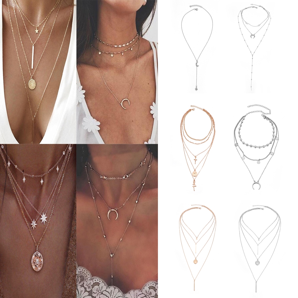 OSIER Women Girls Gift Beach Party Wedding|Boho Style Geometric Shape Multiple Layers Necklace