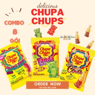 COMBO 8 Gói Kẹo Dẻo Chip Chip Chupa Chups Vị Cola/Trái Cây Tổng Hợp Con Sâu Panda Bear 24g