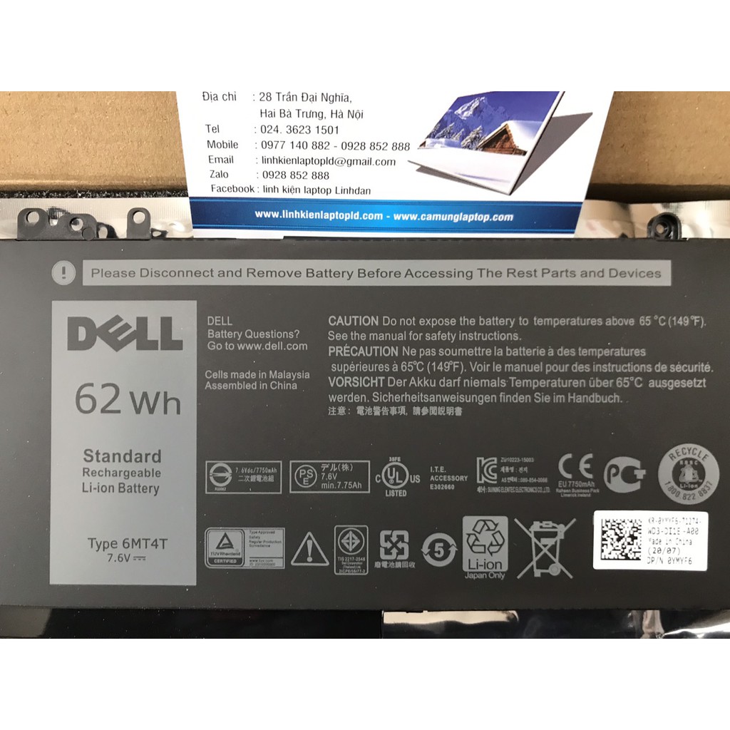 Pin Laptop Dell (Original) 62Wh Latitude E5450 E5470 E5550 E5570 6MT4T Battery