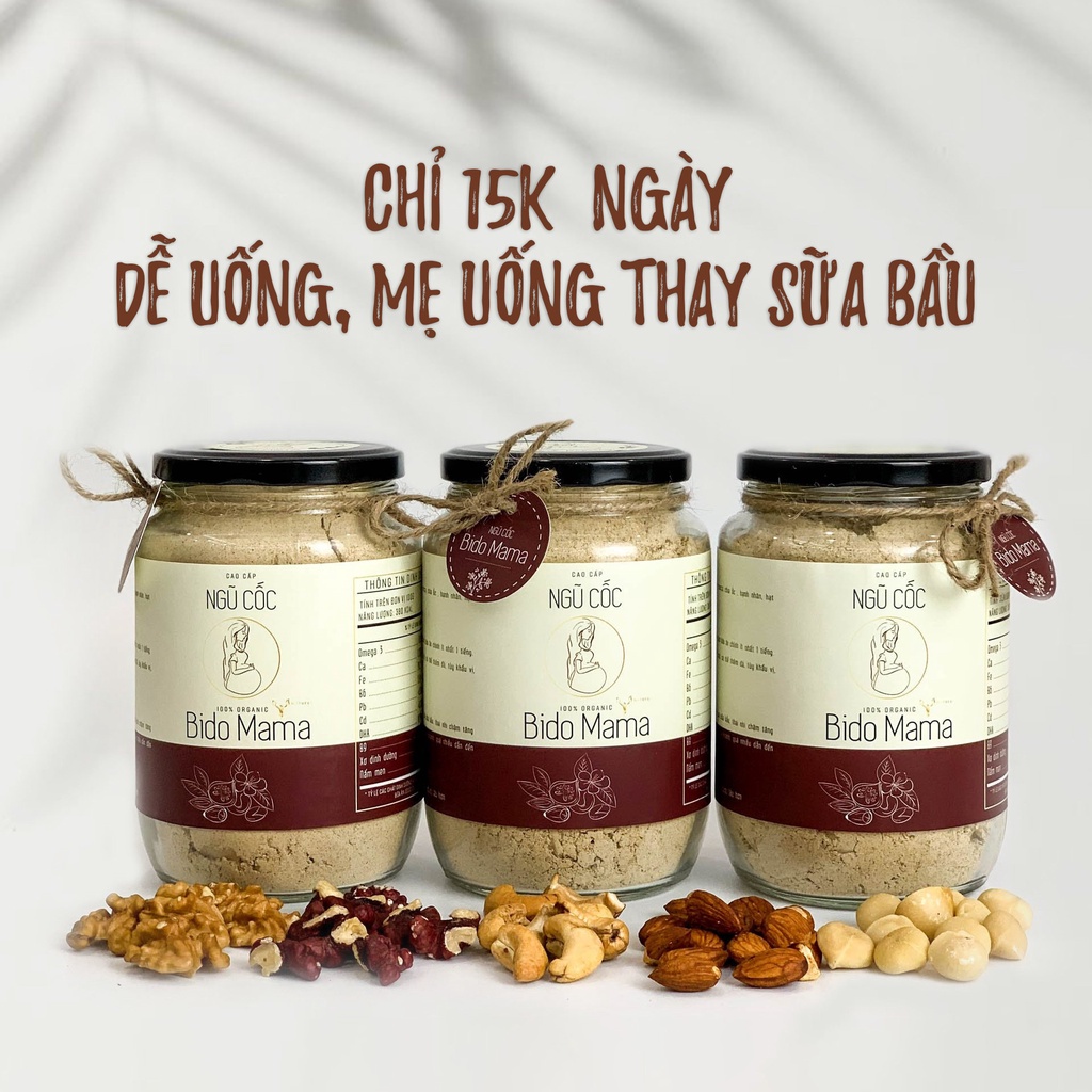 Ngũ Cốc Bà Bầu Siêu Dinh Dưỡng Nguyên Cám Không Đường Bido Mama, 25 Loại Hạt Dinh Dưỡng 600 Gram