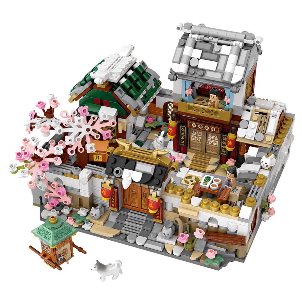 Combo đồ chơi lắp ráp mô hình cửa hàng gạo và mô hình cửa hàng bánh 1741-1744