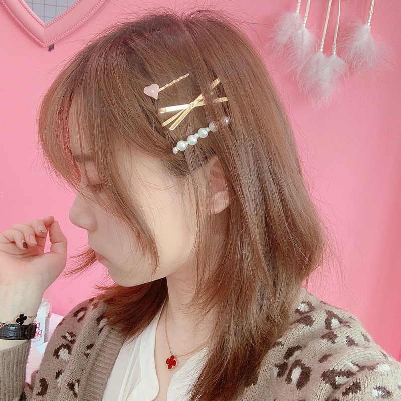 Bộ 3 Kẹp Tóc Hình Nơ Đính Ngọc Trai Dễ Thương Cho Bé Gái