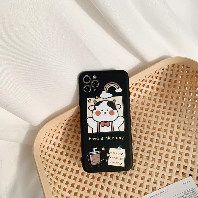 Ốp Lưng Điện Thoại Nhựa Mềm Bò Đeo Nơ - CAS2170