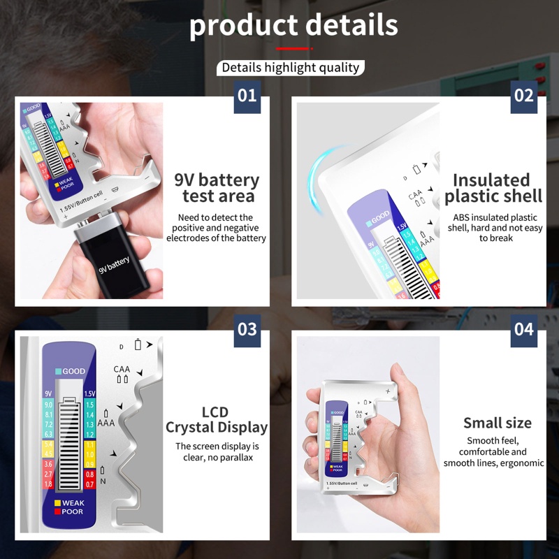 Thiết Bị Kiểm Tra Nguồn Điện Bảo Vệ Toàn Diện Cho Pin C D N AA AAA 9V 1.5V