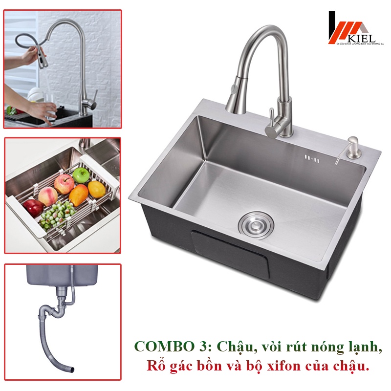 Chậu bồn rửa chén bát 1 hộc mini inox 304 TBVS89 kích thước 60x45 nhập khẩu chính hãng-bảo hành 2 năm