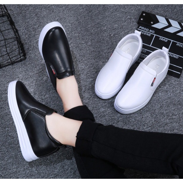 [CHẤT LƯỢNG_CÓ TRỢ SHIP] Giày độn đế nữ, giày slip on nữ độn đế da trơn cao 6cm, êm chân, Hàng Quảng Châu S065