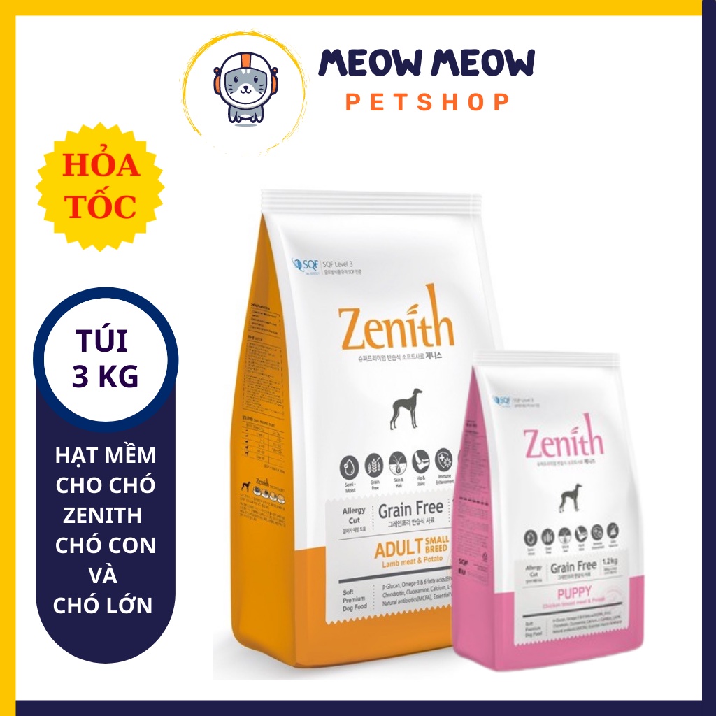 Thức ăn cho chó hạt mềm Zenith | Túi 3KG | Hạt mềm Zenith dành cho chó.