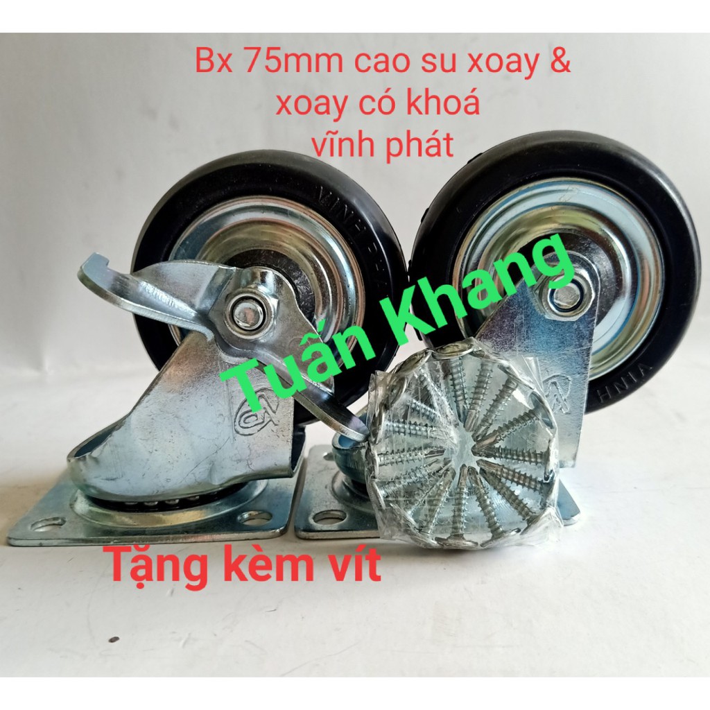 Bánh xe đẩy cao su 75mm vĩnh phát xoay 360 độ