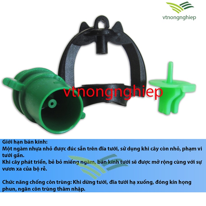 10 Béc tưới bù áp, BB-BA-15, BB-BA-20, lưu lượng 72 và 95, chuyên tưới gốc cây ăn trái, đĩa xoay chống côn trùng