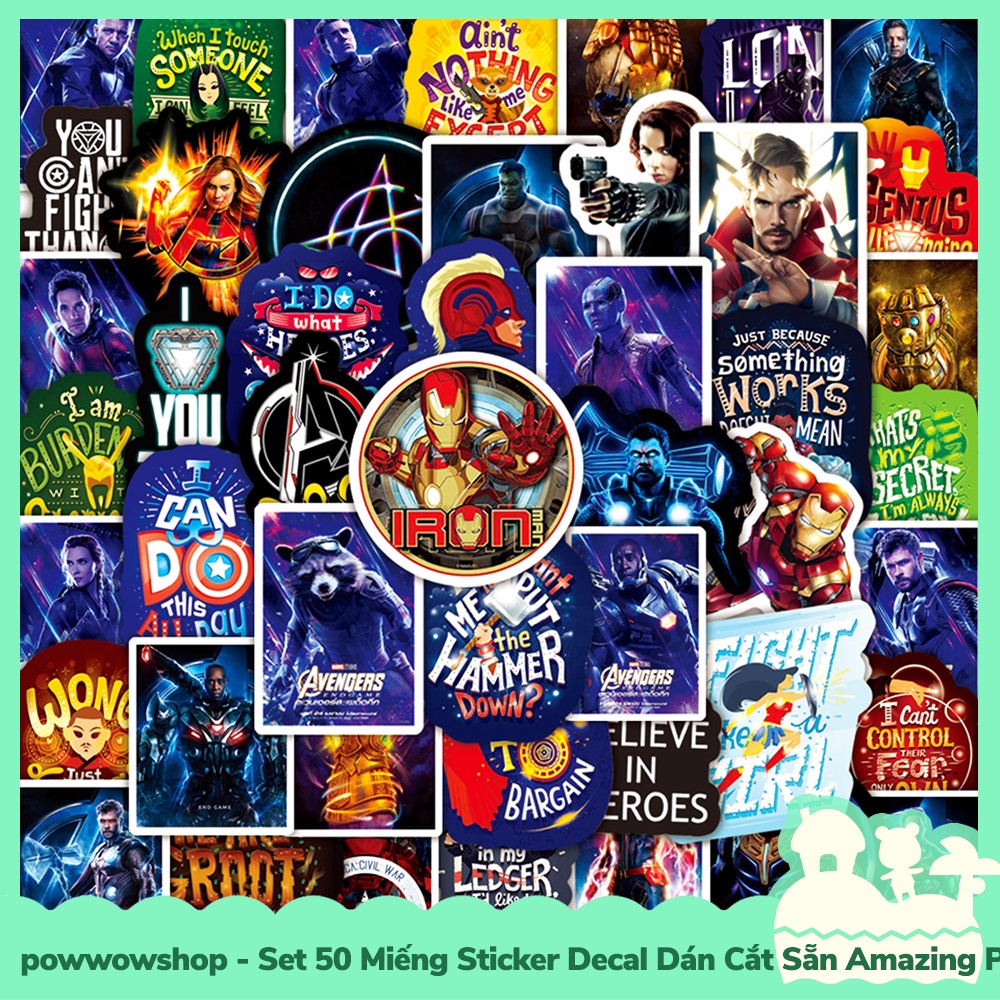 [Sẵn VN - Hỏa Tốc] Set 50 Miếng Sticker Decal Cắt Sẵn DIY Dán Trang Trí Vật Dụng Mẫu Amazing Superheroes Marvel