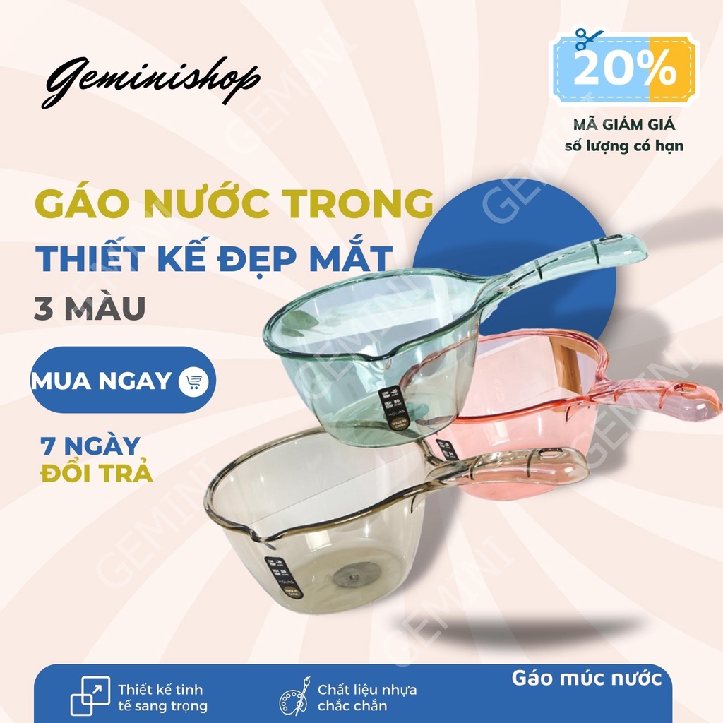 Gáo Múc Nước Bằng Nhựa Trong Suốt mã 007 3 màu lựa chọn GEMINI SHOP