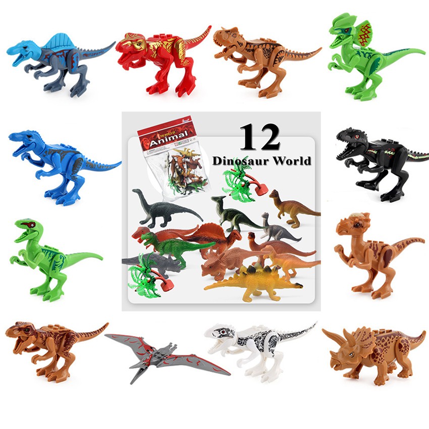 Đồ chơi lắp ráp 12 Lego khủng long bạo chúa và 12 mô hình khủng long Dinosaur Jurassic World mini