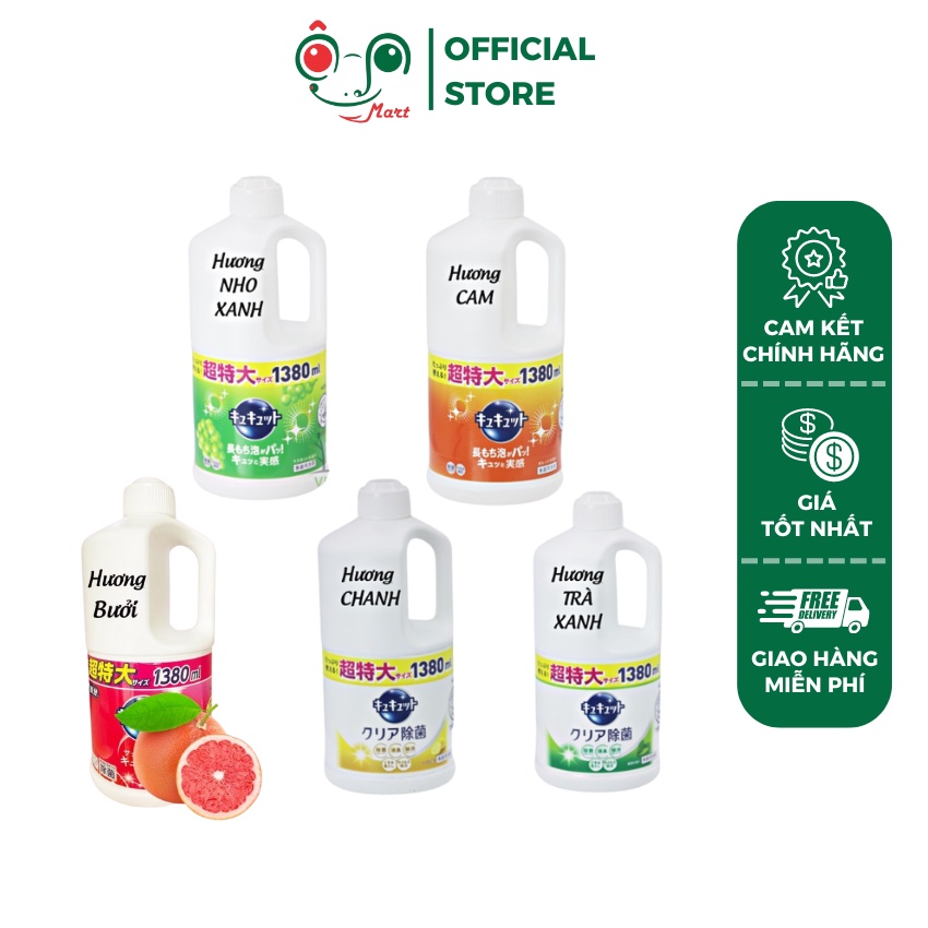 Nước rửa bát Kao đậm đăc an toàn, diệt khuẩn tẩy sạch bẩn trên chén đĩa Nhật Bản chính hãng - Chai 1380ml