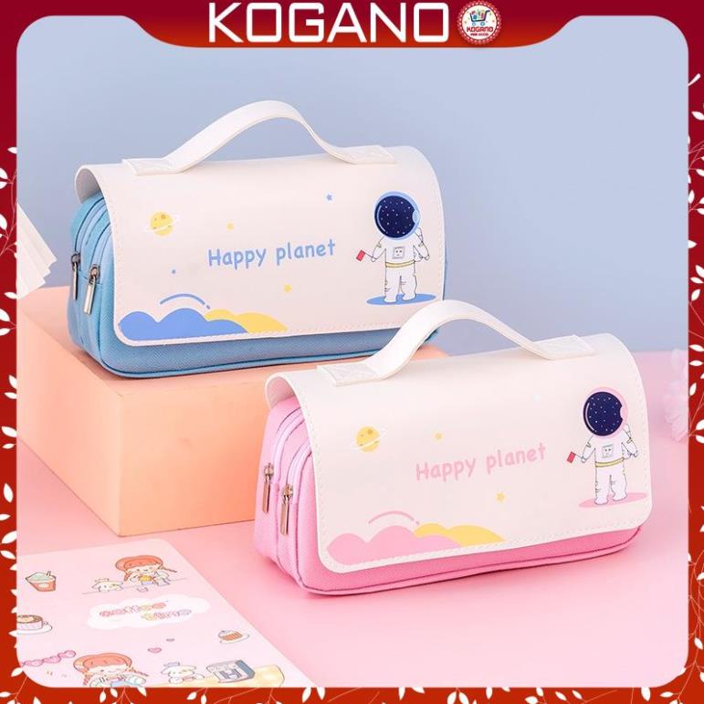 Túi đựng bút KOGANO hộp bút vải 3 ngăn chống nước có quai họa tiết dễ thương SP-001365